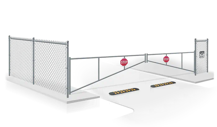 A frame barrier gate with chain link fence