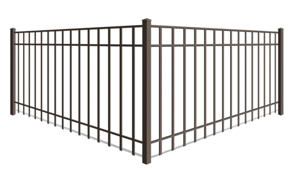 3 rail flat top aluminum fence with raked bottom pickets