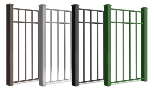Bronze, white, black and green from left to right - aluminum fence colors