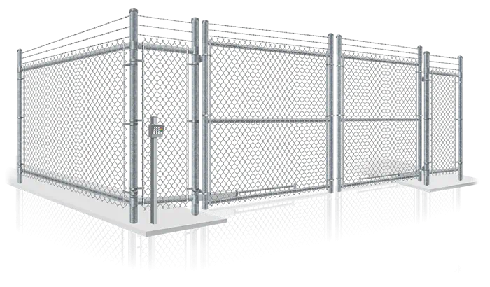 Chain link security gate with barbed wire