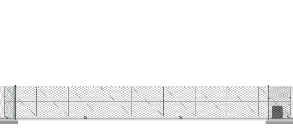 Automated chain link V-Track gate in closed position