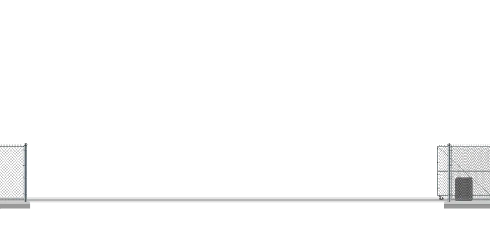 Automated chain link V-Track gate in open position
