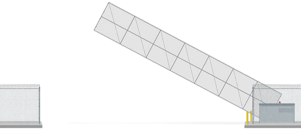 Automated chain link Vertical Pivot gate in open position