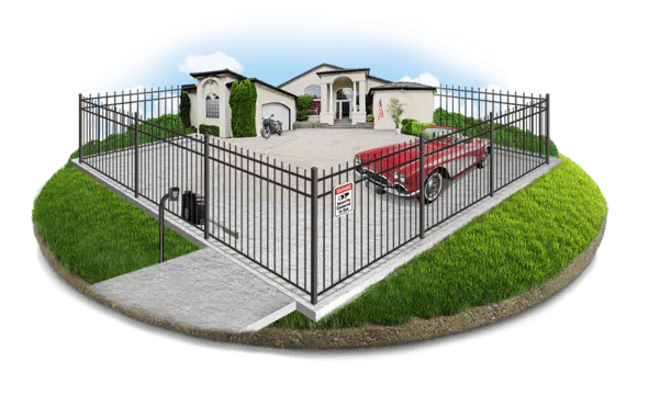 Automated estate gate surrounding a house