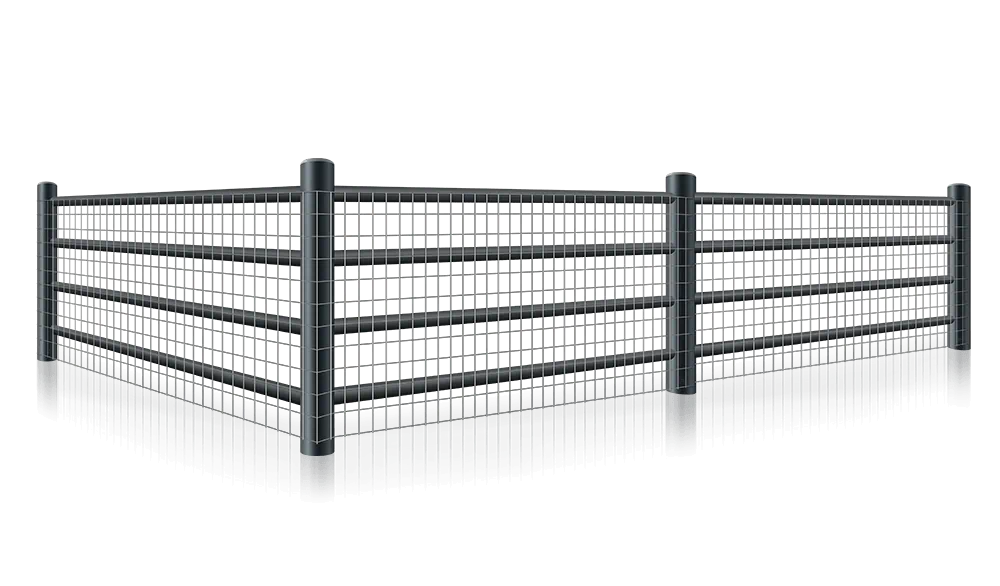 Steel black pipe fence with wire mesh