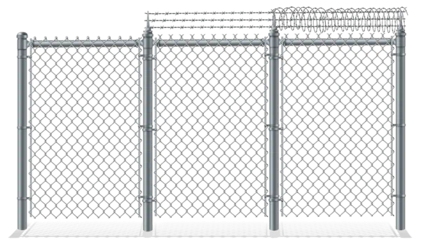 Chain link fence with barbed wire and razor ribbon