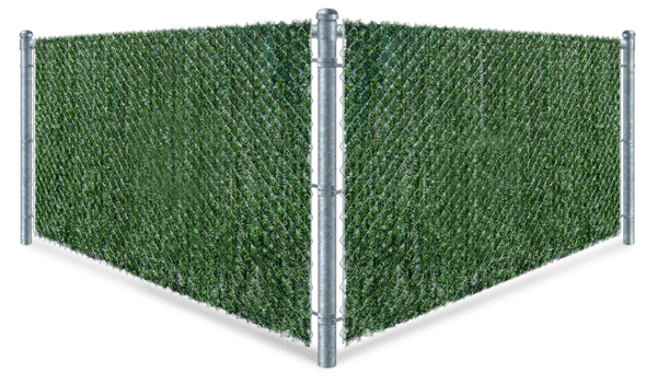 Chain Link fence with Semi-Privacy Slats hedge detailed view