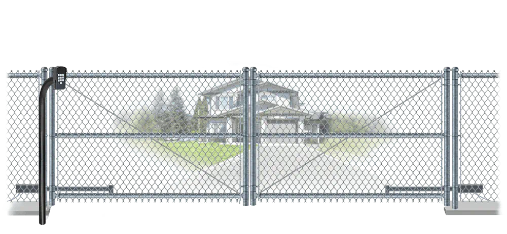 Chain Link swinging estate gate in closed position