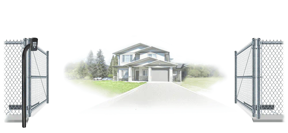 Chain Link swinging estate gate in open position