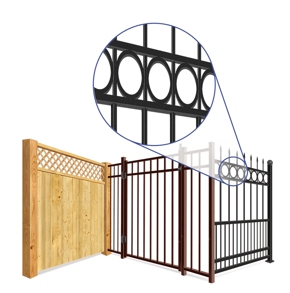 Detailed view of ornamental steel decorative fence