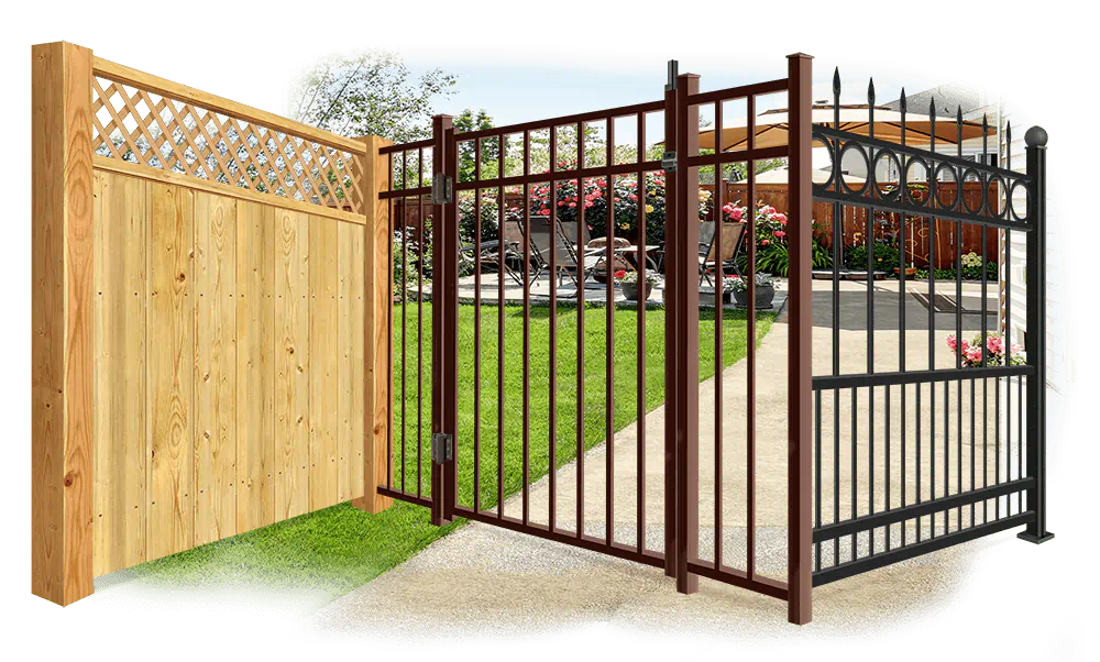 Decorative fences - From left to right wood, aluminum & ornamental steel