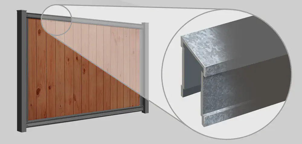 Close up view of FenceTrac fence Rails