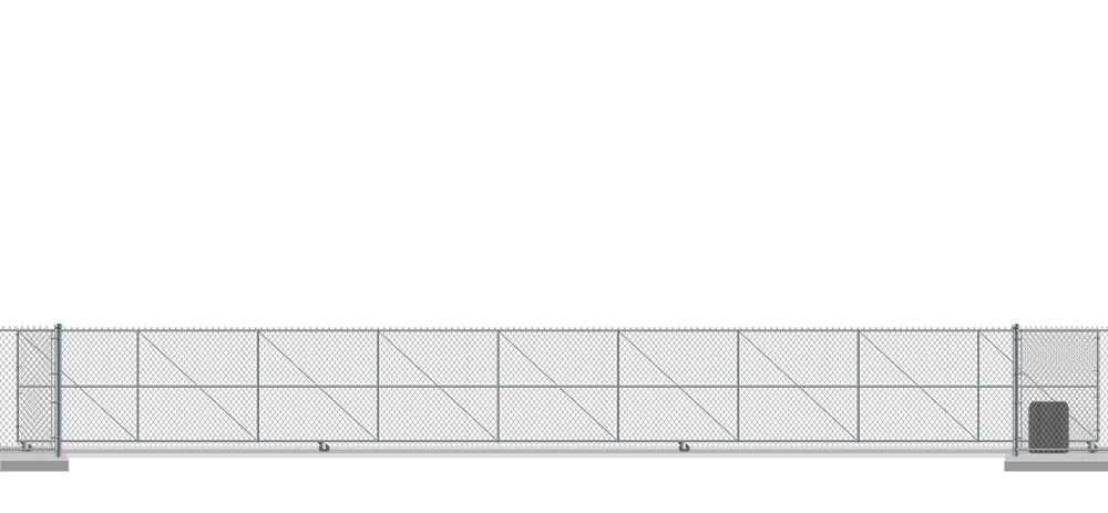 Automated chain link V-Track gate in closed position