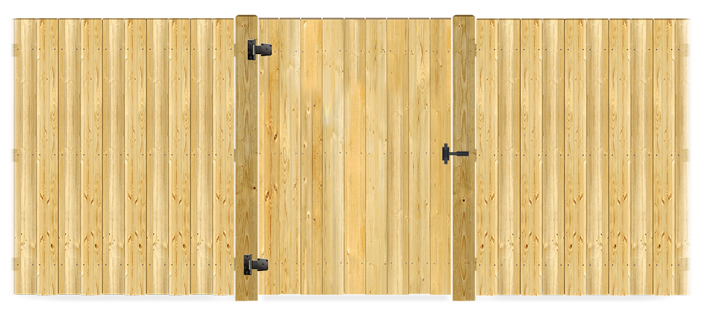Wood gate in closed position