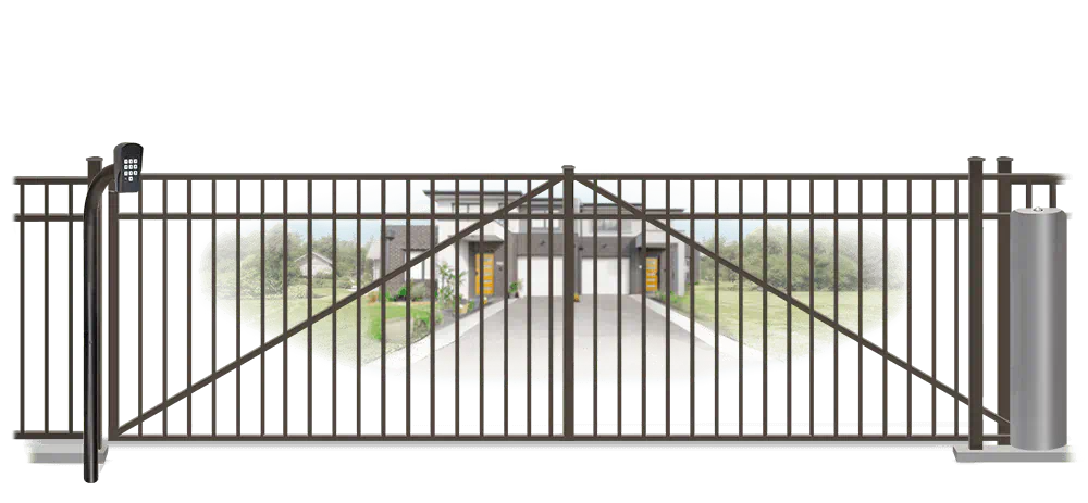 Metal sliding estate gate in closed position