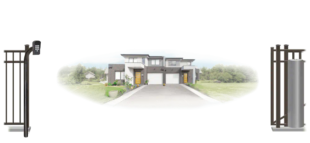 Metal sliding estate gate in open position