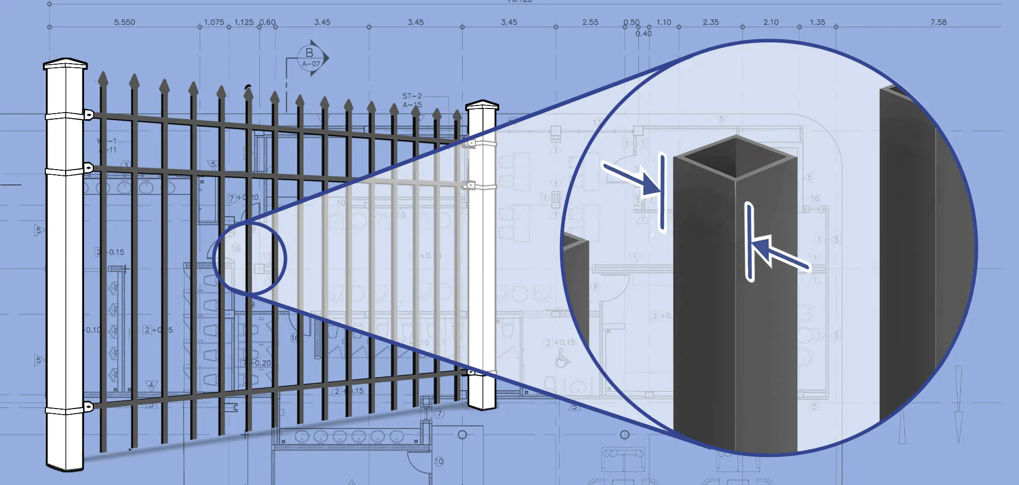 Close up view of Wrought Iron fence Pickets