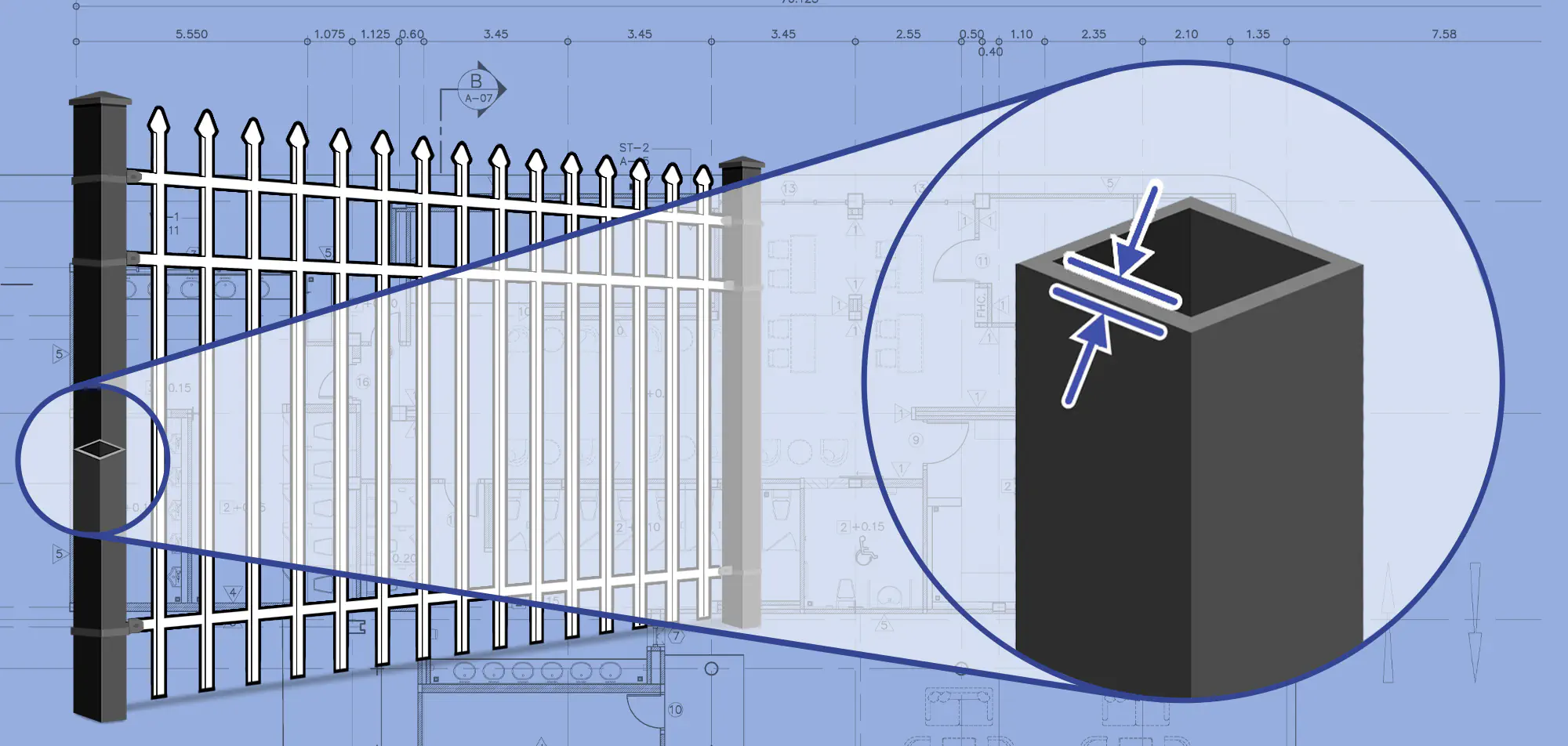Close up view of Wrought Iron fence Posts