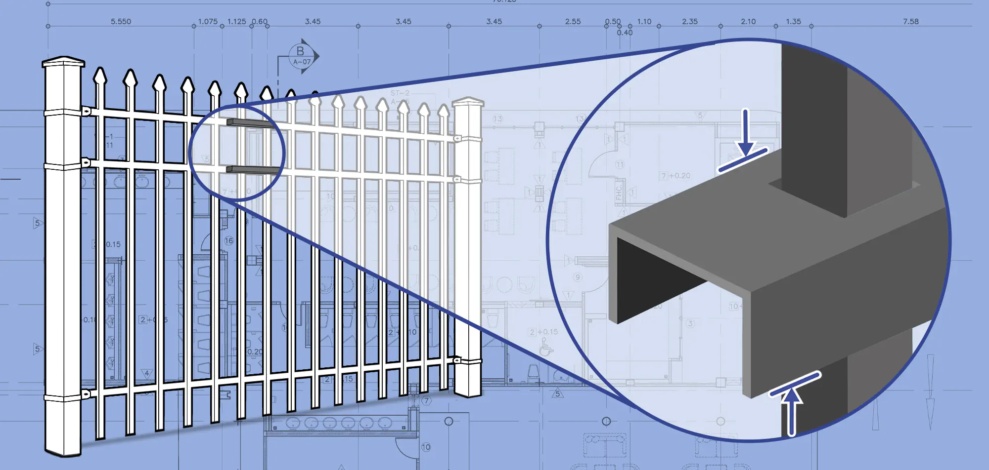 Close up view of Wrought Iron fence Rails