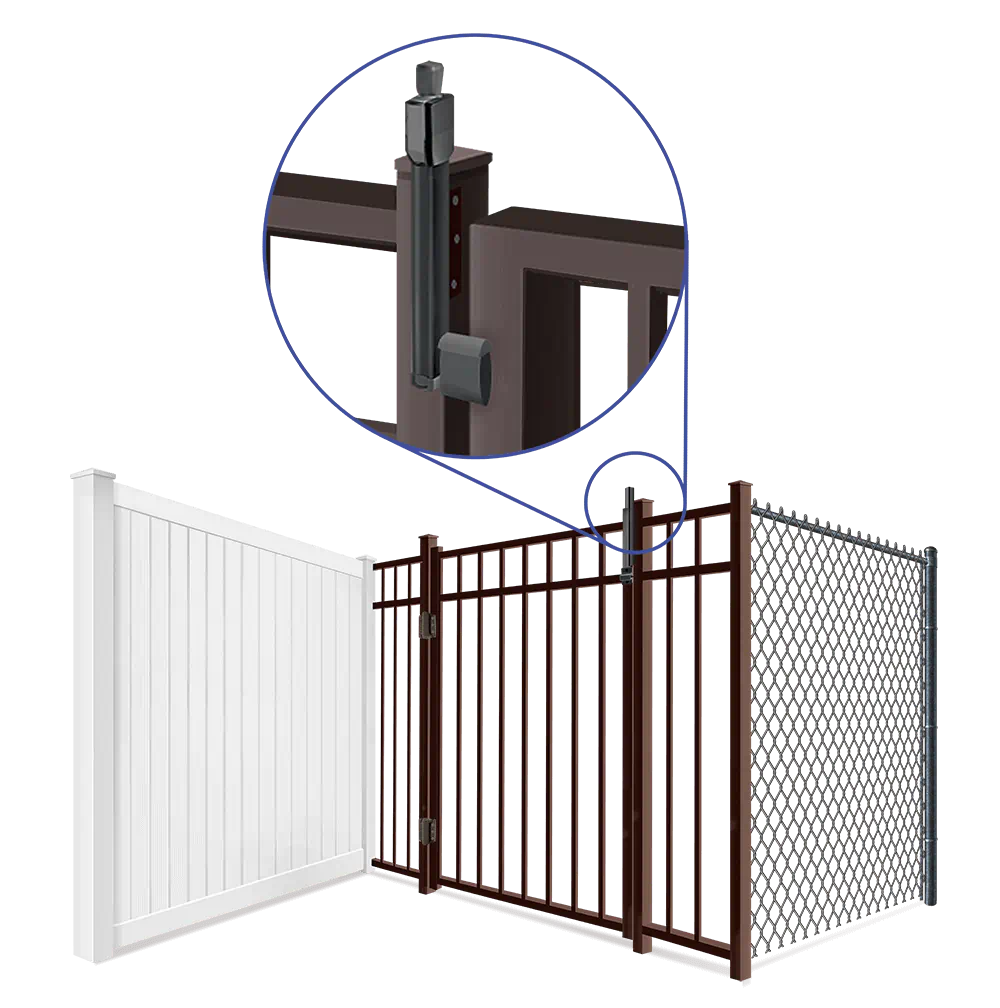 Detailed view of pool fence safety latch