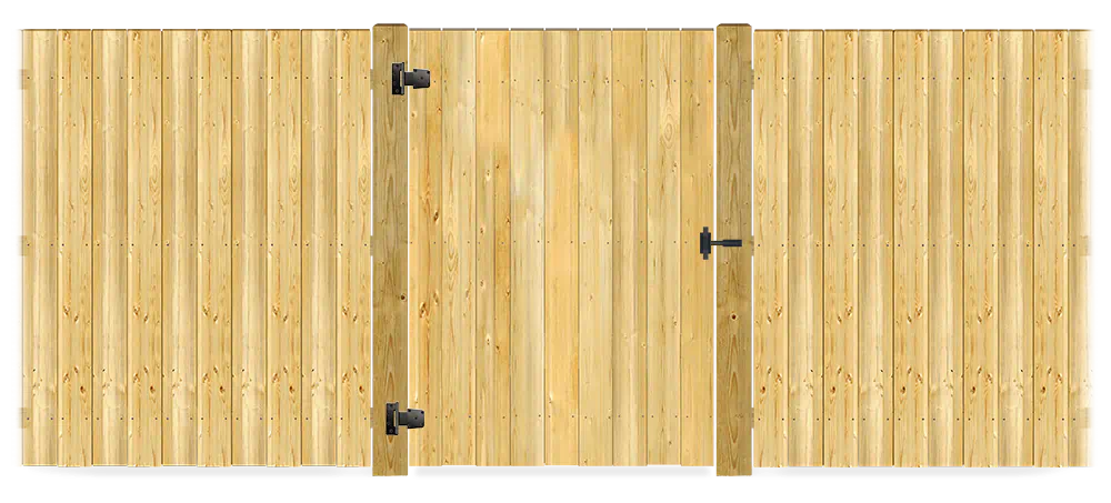 Wood gate in closed position