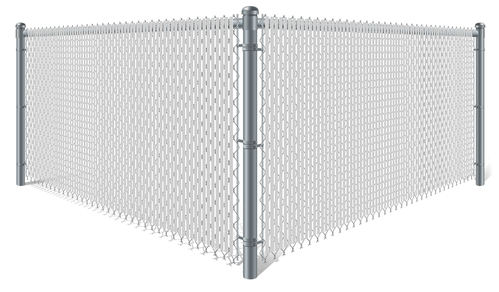 Galvanized commercial chain link fence with white privacy slats in xxxREGION