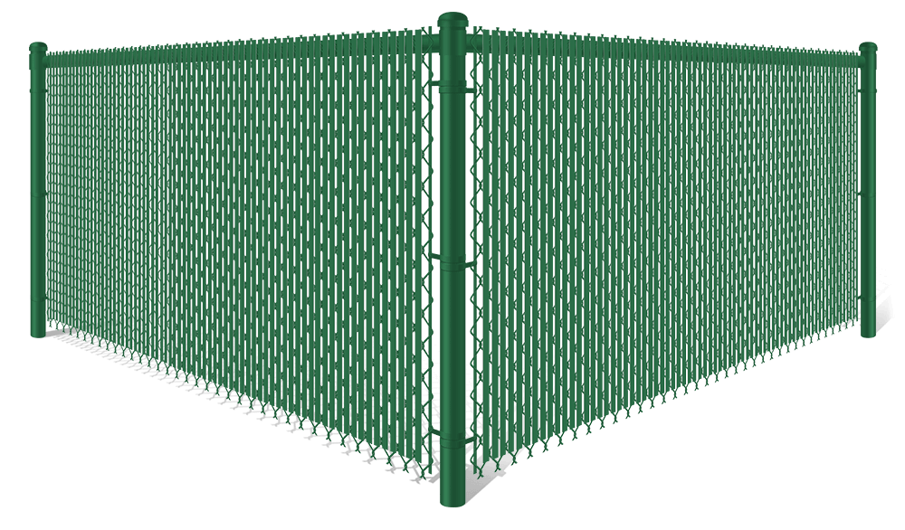 Green commercial chain link fence with green privacy slats in xxxREGION