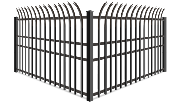 Curved Trident wrought iron fence company in xxxREGION