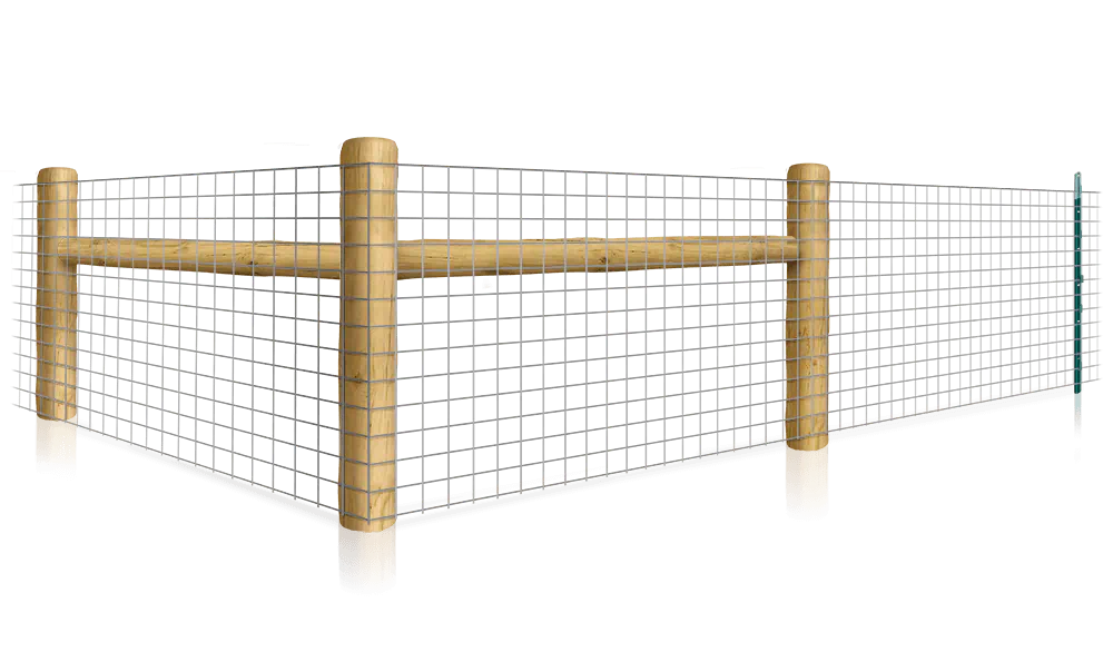 T-post fence with H-brace corner posts and wire mesh 