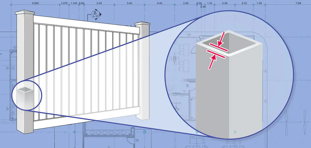Close up view of Vinyl fence Posts