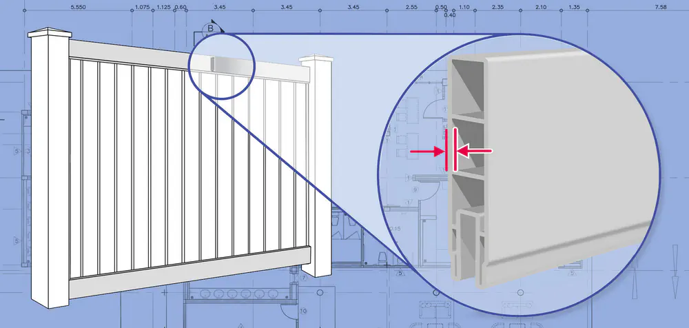 Close up view of Vinyl fence Rails