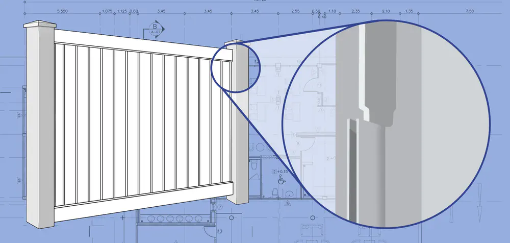 Close up view of Vinyl fence U-channels