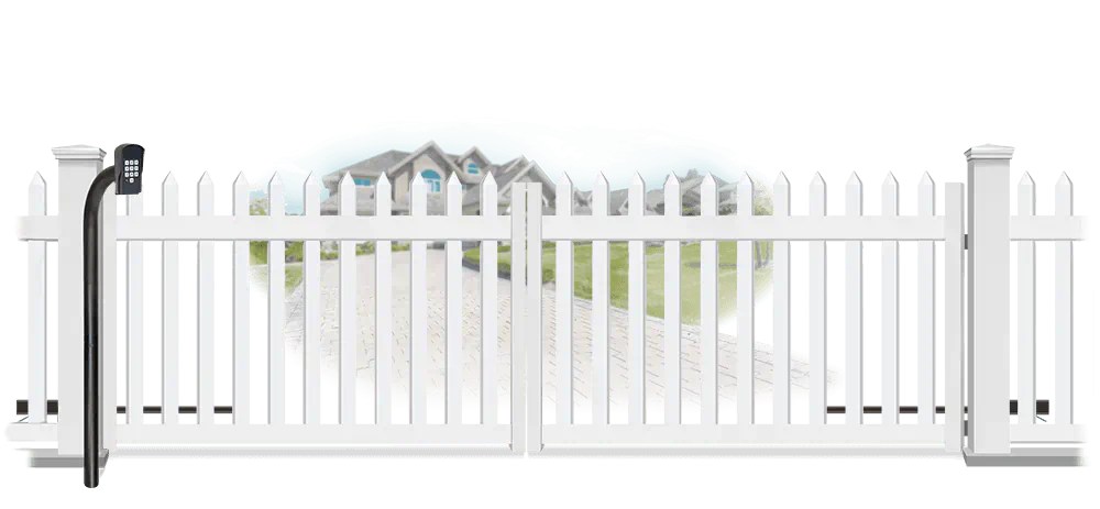 Vinyl swinging estate gate in closed position