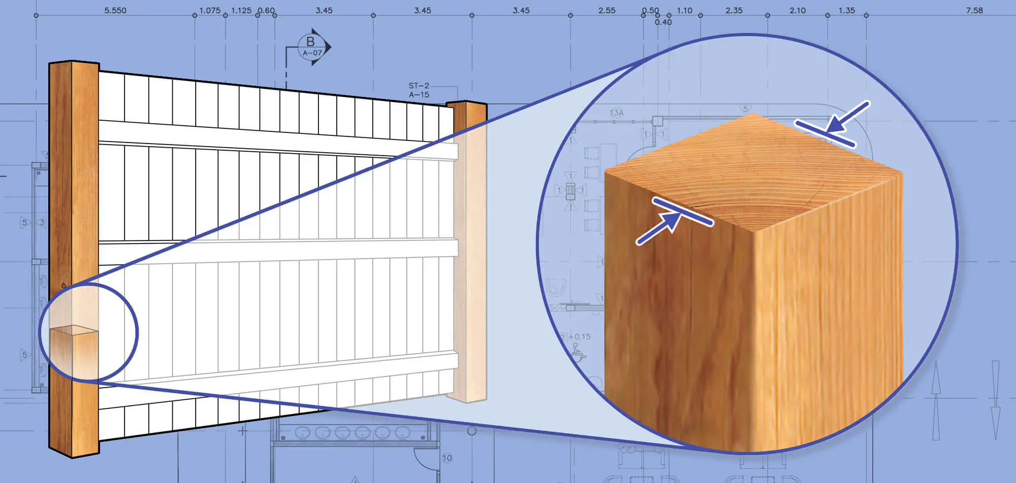 Close up view of Wood fence Posts