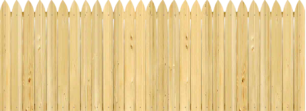 Close-up of a wood fence with gothic pickets where each board is cut to a single sharp point at the top
