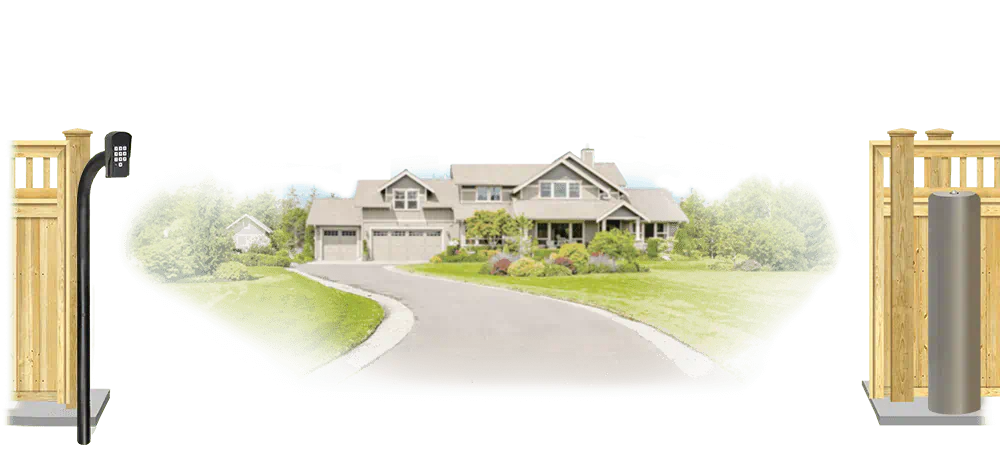 Wood sliding estate gate in open position